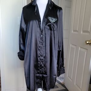 Black Satin Women's Long Shirt